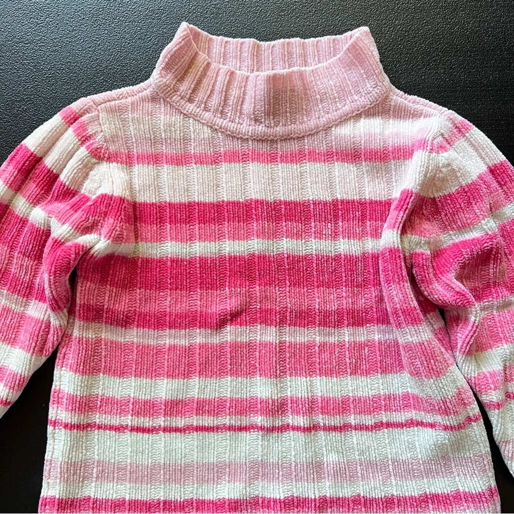 Vintage Y2K Covington Chenille Sweater Pink White Striped Mock Neck Knit 3T - Picture 5 of 14